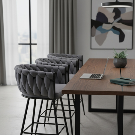 HOKER KRZESŁO BAROWE FERA CIEMNY SZARY WELUR NOGI CZARNE