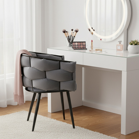 FOTEL KRZESŁO PLECIONE WELUROWE TAPICEROWANE GLAMOUR BORNEO CIEMNOSZARY NOGI CZARNE