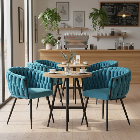 FOTEL KRZESŁO WELUROWY TAPICEROWANY RISO TURKUSOWY NOGI CZARNE