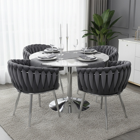 FOTEL KRZESŁO WELUROWE TAPICEROWANE RISO CIEMNY SZARY NOGI CHROM