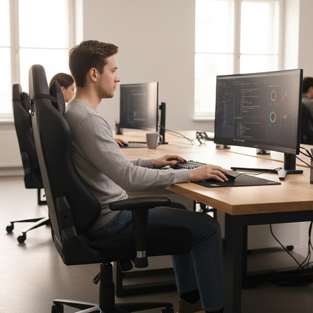 FOTEL GAMINGOWY BIUROWY OBROTOWY SONIC CZARNY SKÓRA PU