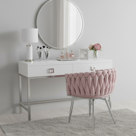 FOTEL KRZESŁO WELUROWE TAPICEROWANE RISO PUDROWY RÓŻ NOGI CHROM