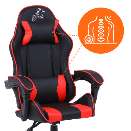 FOTEL GAMINGOWY BIUROWY OBROTOWY ZING-B CZARNO/CZERWONY SKÓRA PU