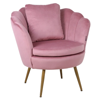 FOTEL KRZESŁO WELUROWY TAPICEROWANY MUSZELKA SAVA BRUDNY RÓŻ NOGI ZŁOTE