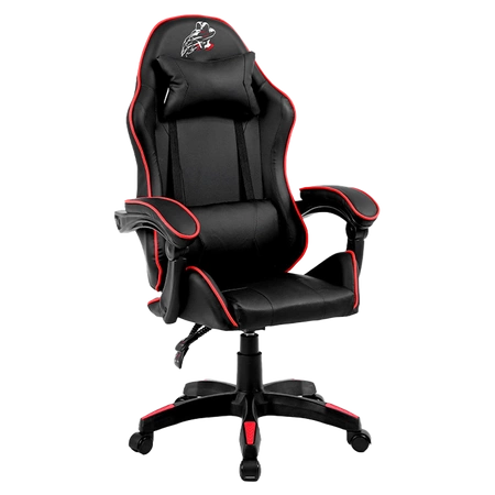 FOTEL GAMINGOWY BIUROWY OBROTOWY ZING-B CZARNY OBSZYCIE CZERWONE SKÓRA PU