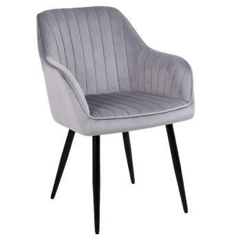 KRZESŁO FOTEL WELUROWY TAPICEROWANY LILA SZARY NOGI CZARNE