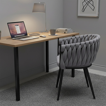 KRZESŁO FOTEL WELUROWY TAPICEROWANY RISO SZARY NOGI CZARNE