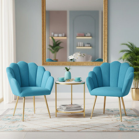 FOTEL KRZESŁO WELUROWE TAPICEROWANE TINA TURKUSOWY NOGI ZŁOTE