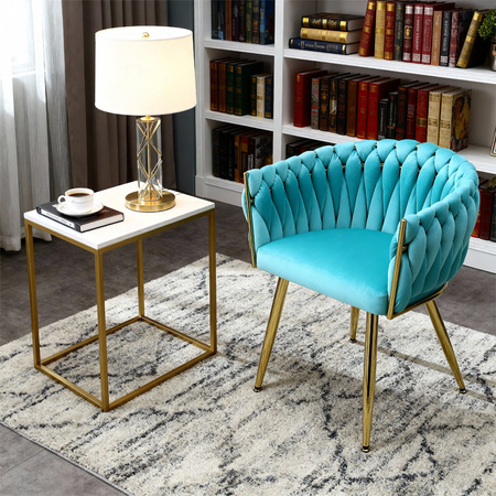 FOTEL KRZESŁO WELUROWY TAPICEROWANY RISO MIĘTOWY NOGI ZŁOTE