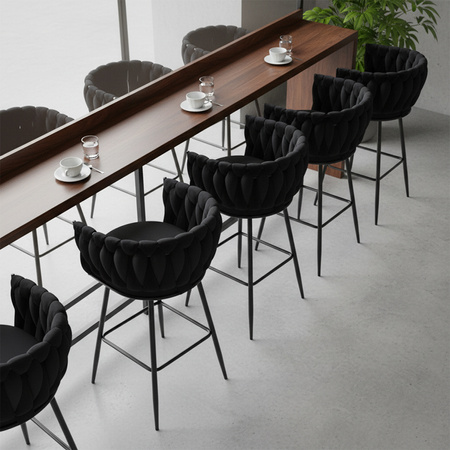 HOKER KRZESŁO BAROWE FERA CZARNY WELUR NOGI CZARNE