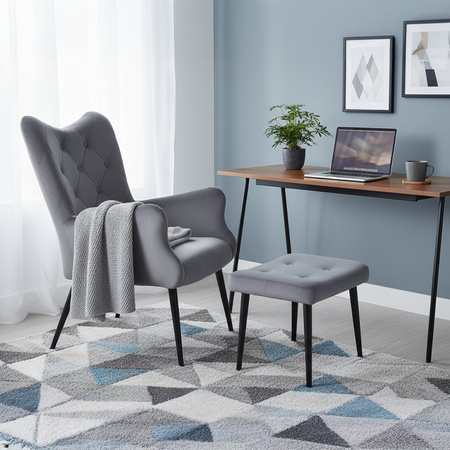 KRZESŁO FOTEL WELUROWY TAPICEROWANY Z PODNÓŻKIEM MARS CIEMNOSZARY NOGI CZARNE