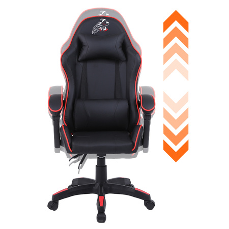 FOTEL GAMINGOWY BIUROWY OBROTOWY ZING-B CZARNY OBSZYCIE CZERWONE SKÓRA PU