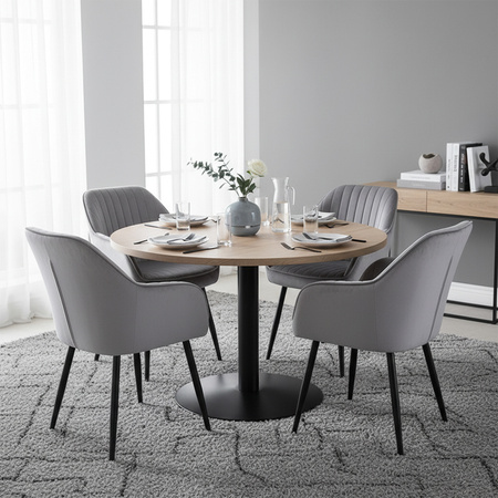 KRZESŁO FOTEL WELUROWY TAPICEROWANY LILA SZARY NOGI CZARNE