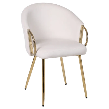 FOTEL KRZESŁO WELUROWE TAPICEROWANY METIS KREMOWY NOGI ZŁOTE