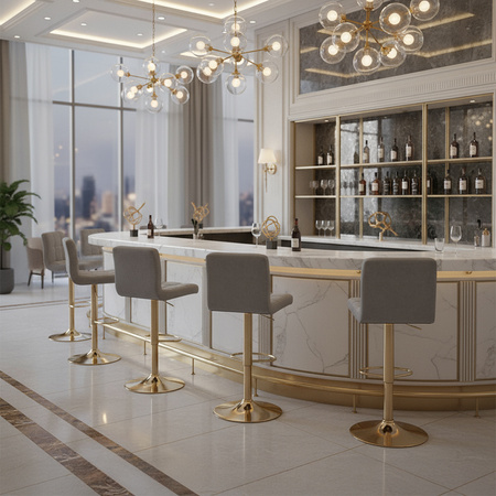 HOKER KRZESŁO BAROWE RAFA SZARY WELUR PODSTAWA ZŁOTA