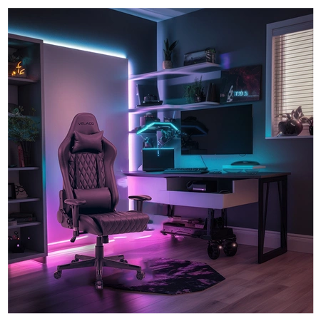 FOTEL GAMINGOWY BIUROWY OBROTOWY FURIA CZARNY SKÓRA PU