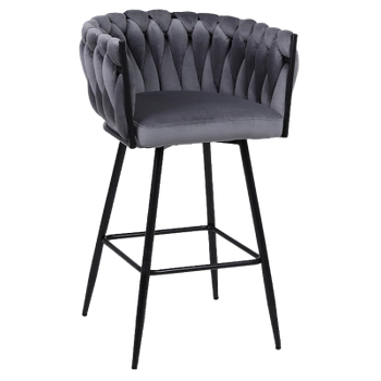 HOKER KRZESŁO BAROWE FERA CIEMNY SZARY WELUR NOGI CZARNE