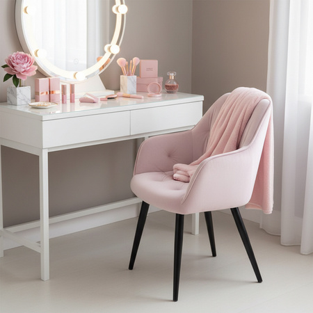 KRZESŁO FOTEL WELUROWY TAPICEROWANY VELA PUDROWY RÓŻ NOGI CZARNE