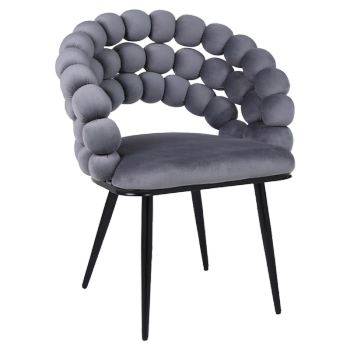 FOTEL KRZESŁO BUBBLE WELUROWE TAPICEROWANE ATRIA CIEMNO-SZARY NOGI CZARNE