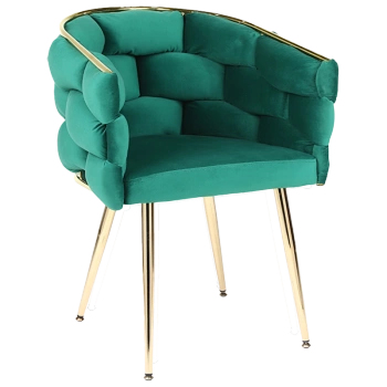 FOTEL KRZESŁO PLECIONE WELUROWE TAPICEROWANE BORNEO GLAMOUR ZIELONY NOGI ZŁOTE