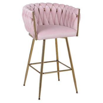 HOKER KRZESŁO BAROWE FERA PUDROWY RÓŻ WELUR NOGI ZŁOTE