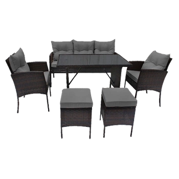 ZESTAW MEBLE OGRODOWE RATTANOWE MANAS 7 OSOBOWE CZARNY