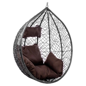 FOTEL OGRODOWY WISZĄCY KOKON DUŻY KOSZ KORFU CZARNY BEZ PODSTAWY PODUSZKA BRĄZOWA