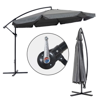 PARASOL OGRODOWY IKAR-BL-GR SZARY SKŁADANY Z WYSIĘGNIKIEM + POKROWIEC