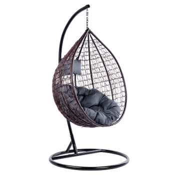 FOTEL OGRODOWY WISZĄCY KOKON DUŻY KOSZ ITAKA BRĄZOWY Z PODSTAWĄ PODUSZKA OKRĄGŁA SZARA