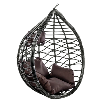 FOTEL OGRODOWY WISZĄCY KOKON DUŻY KOSZ VEGAS CZARNY BEZ PODSTAWY PODUSZKA BRĄZOWA