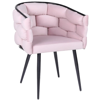 FOTEL KRZESŁO PLECIONE WELUROWE TAPICEROWANE GLAMOUR BORNEO PUDROWY RÓŻ NOGI CZARNE