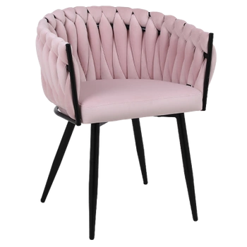 FOTEL KRZESŁO WELUROWY TAPICEROWANY RISO PUDROWY RÓŻ NOGI CZARNE