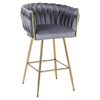 HOKER KRZESŁO BAROWE FERA CIEMNY SZARY WELUR NOGI ZŁOTE