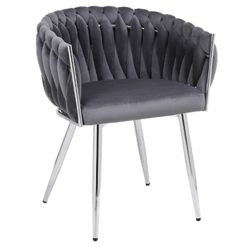 FOTEL KRZESŁO WELUROWE TAPICEROWANE RISO CIEMNY SZARY NOGI CHROM