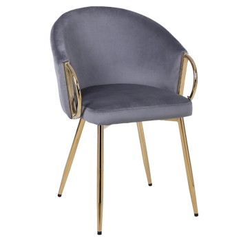 FOTEL KRZESŁO WELUROWE TAPICEROWANY METIS CIEMNOSZARY NOGI ZŁOTE
