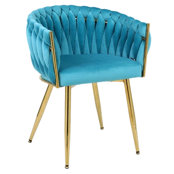 FOTEL KRZESŁO WELUROWY TAPICEROWANY RISO TURKUSOWY NOGI ZŁOTE