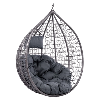 FOTEL OGRODOWY WISZĄCY KOKON DUŻY KOSZ ITAKA SZARY BEZ PODSTAWY PODUSZKA OKRĄGŁA SZARA