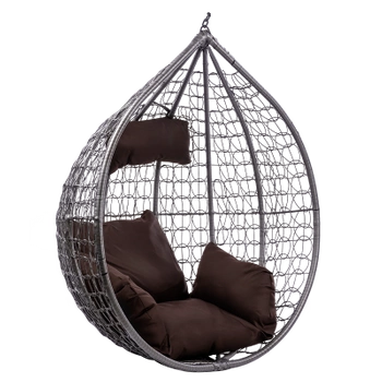 FOTEL OGRODOWY WISZĄCY KOKON DUŻY KOSZ ITAKA SZARY BEZ PODSTAWY PODUSZKA BRĄZOWA