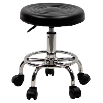 TABORET KRZESŁO STOŁEK Z KÓŁKAMI RONI CZARNY PODSTAWA CHROM SKÓRA PU