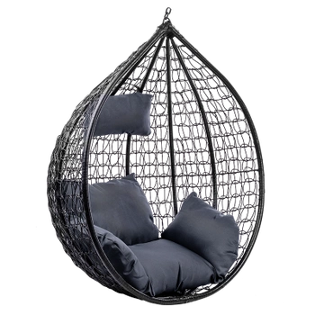 FOTEL OGRODOWY WISZĄCY KOKON DUŻY KOSZ ITAKA CZARNY BEZ PODSTAWY PODUSZKA SZARA