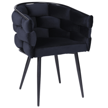 FOTEL KRZESŁO PLECIONE WELUROWE TAPICEROWANE GLAMOUR BORNEO CZARNY NOGI CZARNE