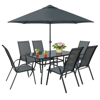 ZESTAW MEBLI OGRODOWYCH OBIADOWE PARASOL ALBENA 6 OSOBOWE SZARY