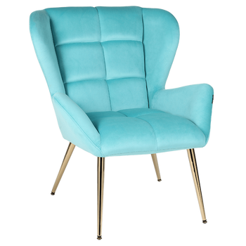 FOTEL KRZESŁO WELUROWE TAPICEROWANY CAPRI MIĘTOWY NOGI ZŁOTE