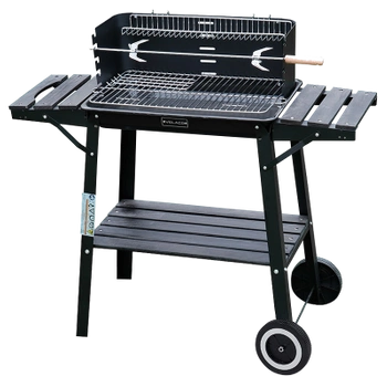 GRILL OGRODOWY WĘGLOWY Z PÓŁKAMI I ROŻNEM VL06-RS CZARNY