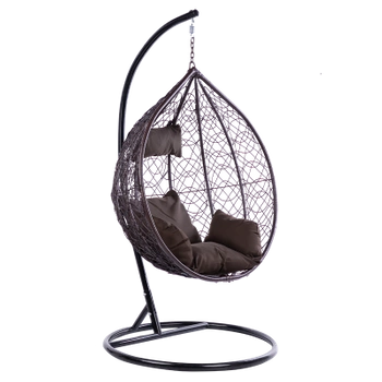 FOTEL OGRODOWY WISZĄCY KOKON DUŻY KOSZ KORFU BRĄZOWY Z PODSTAWĄ PODUSZKA BRĄZOWA