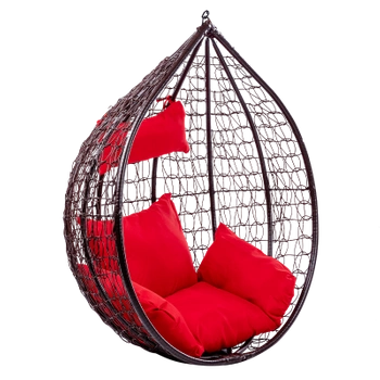 FOTEL OGRODOWY WISZĄCY KOKON DUŻY KOSZ ITAKA BRĄZOWY BEZ PODSTAWY PODUSZKA CZERWONA