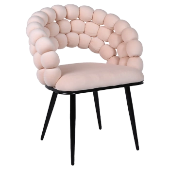 FOTEL KRZESŁO BUBBLE WELUROWE TAPICEROWANE ATRIA ECRU NOGI CZARNE