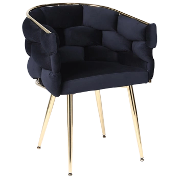 FOTEL KRZESŁO PLECIONE WELUROWE TAPICEROWANE BORNEO GLAMOUR CZARNY NOGI ZŁOTE