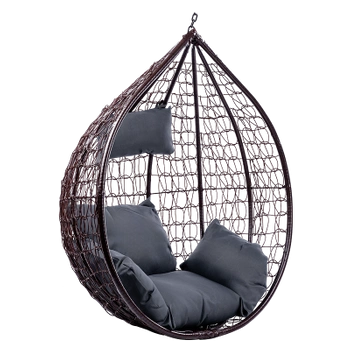 FOTEL OGRODOWY WISZĄCY KOKON DUŻY KOSZ ITAKA BRĄZOWY BEZ PODSTAWY PODUSZKA SZARA