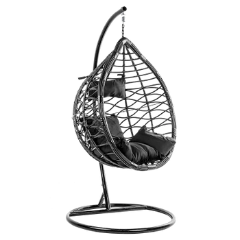 FOTEL OGRODOWY WISZĄCY KOKON DUŻY KOSZ VEGAS CZARNY Z PODSTAWĄ PODUSZKA CZARNA